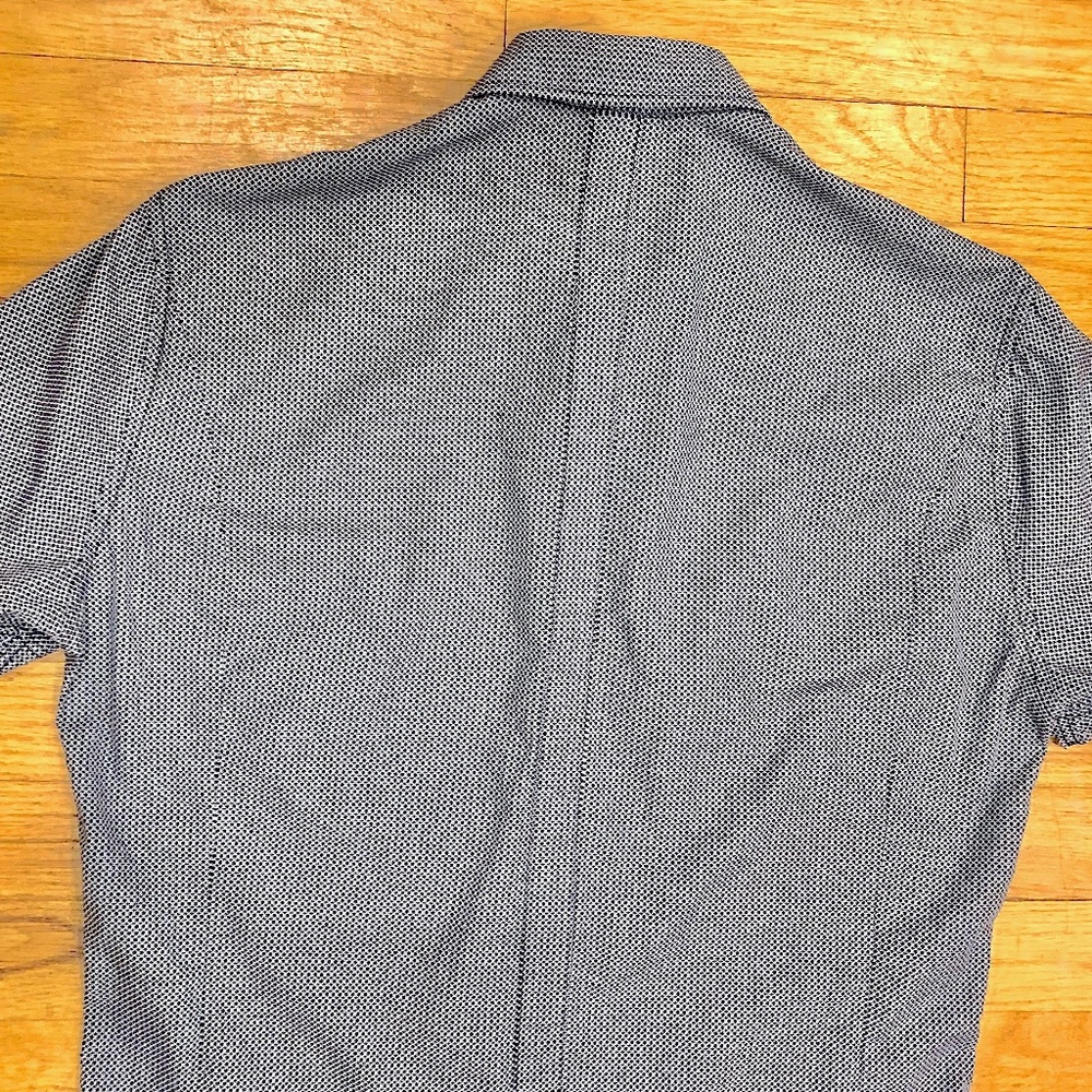 H&M Sexy Fitted Short Sleeve Blue & White Pattern Shirt With Shoulder Epaulettes - Picture 10 of 14